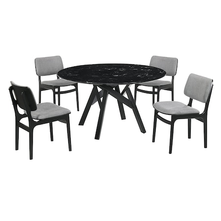 Armen Living Venus and Lima 5 Piece Black Marble Round Dining Set SETVEDIBLK5D